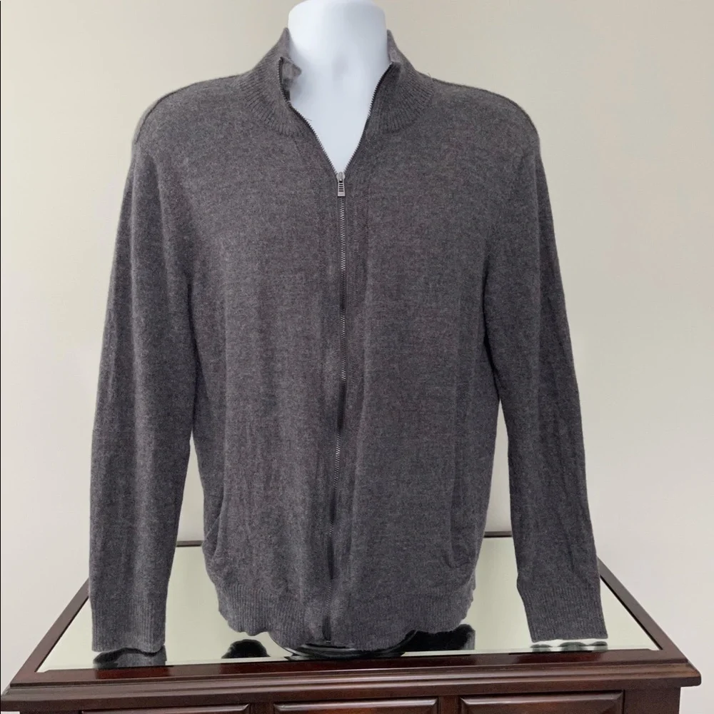 Calvin Klein Merino Wool Gray Zip Front Sweater Lg - Picture 1 of 4